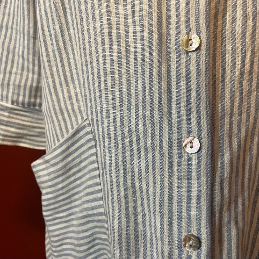 Lintico Women’s Blue & White Striped 100% Linen Button Down Midi Shirt Dress - Picture 5 of 8